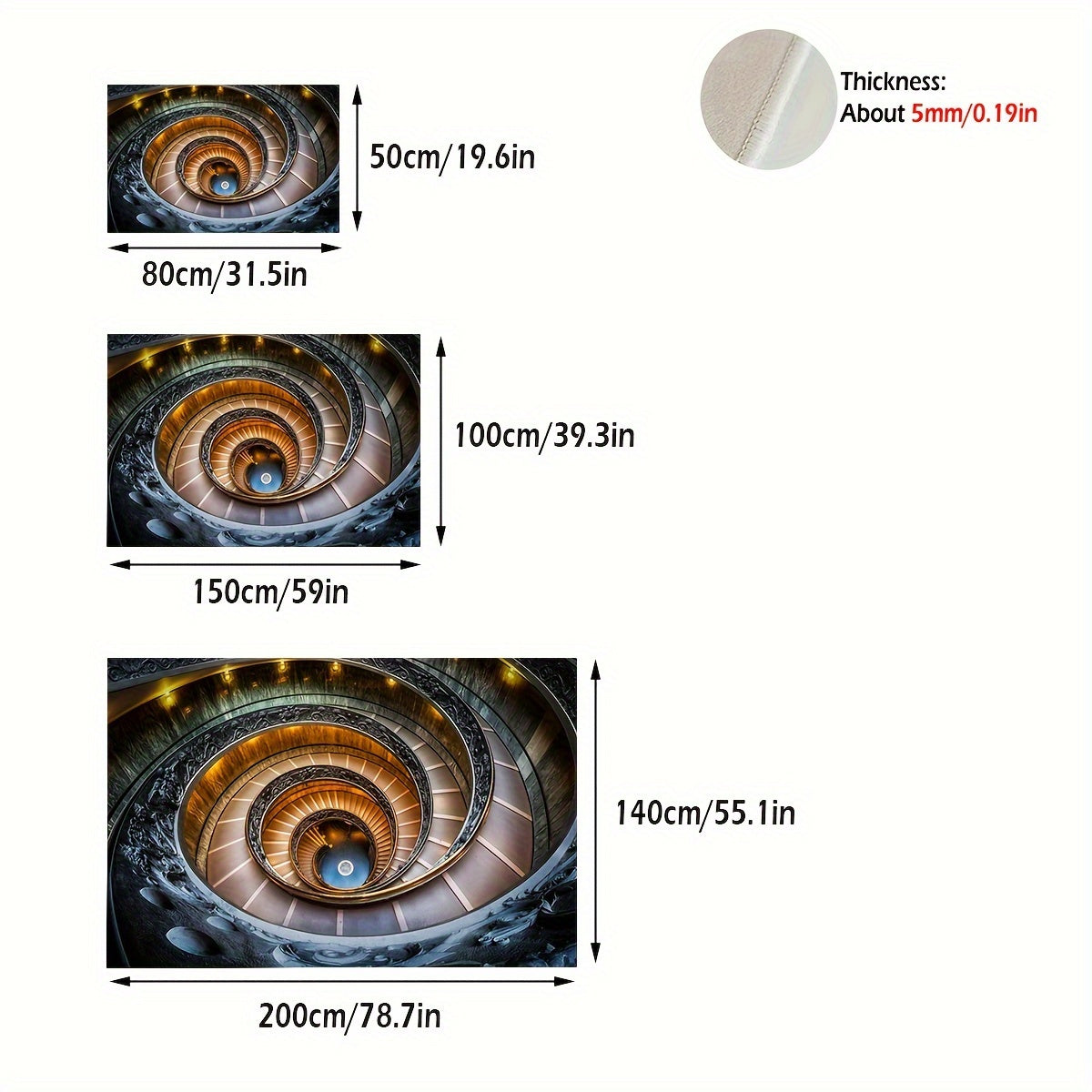 3D Spiral Staircase Pattern Area Rug for Living Room Bedroom Washable Door Mat