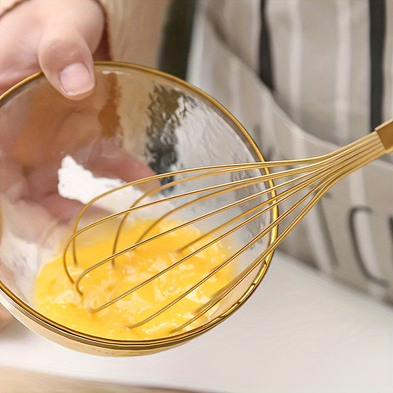Gold Stainless Steel Whisk Handheld Egg Beater for Baking and Cooking
