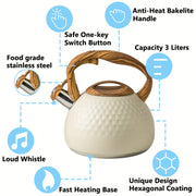 Stainless Steel Tea Kettle with Wooden Handle, Loud Whistle, Induction Compatible