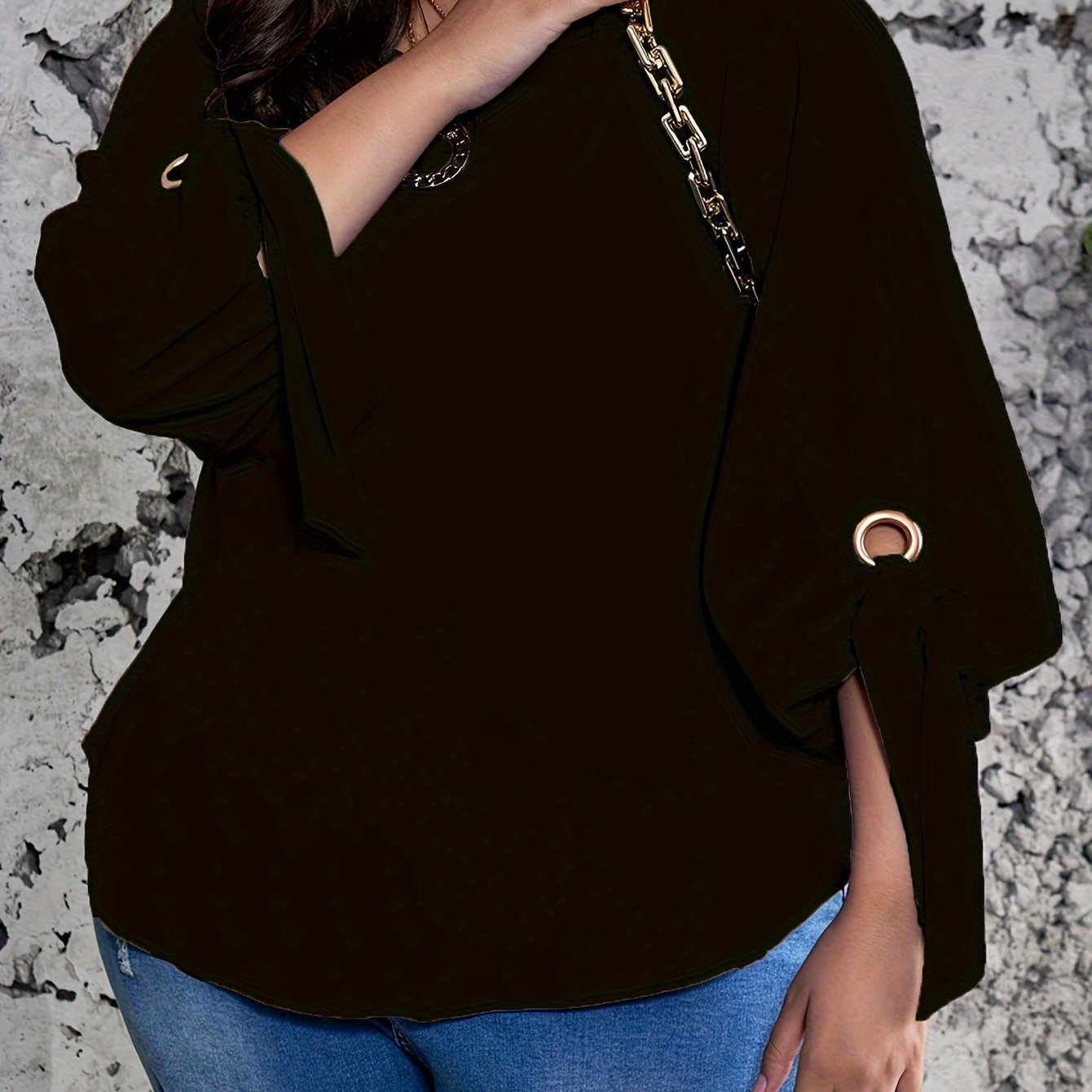 Plus Size Women's Casual Top with Solid Colors Lantern Sleeves Round Neck