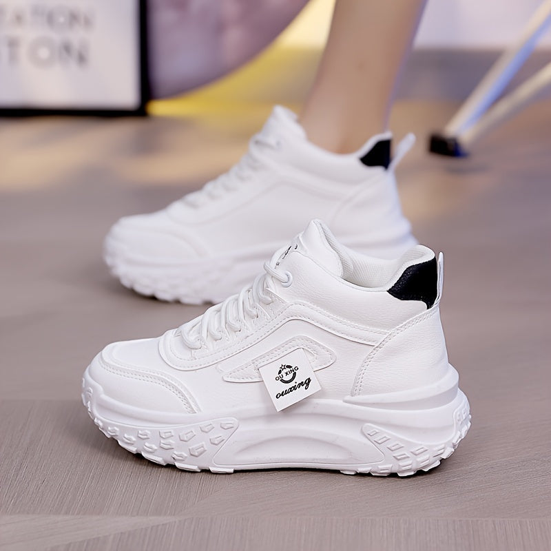 Women High-Top Sneakers Solid Color Casual Shoes All-Season Man-Made