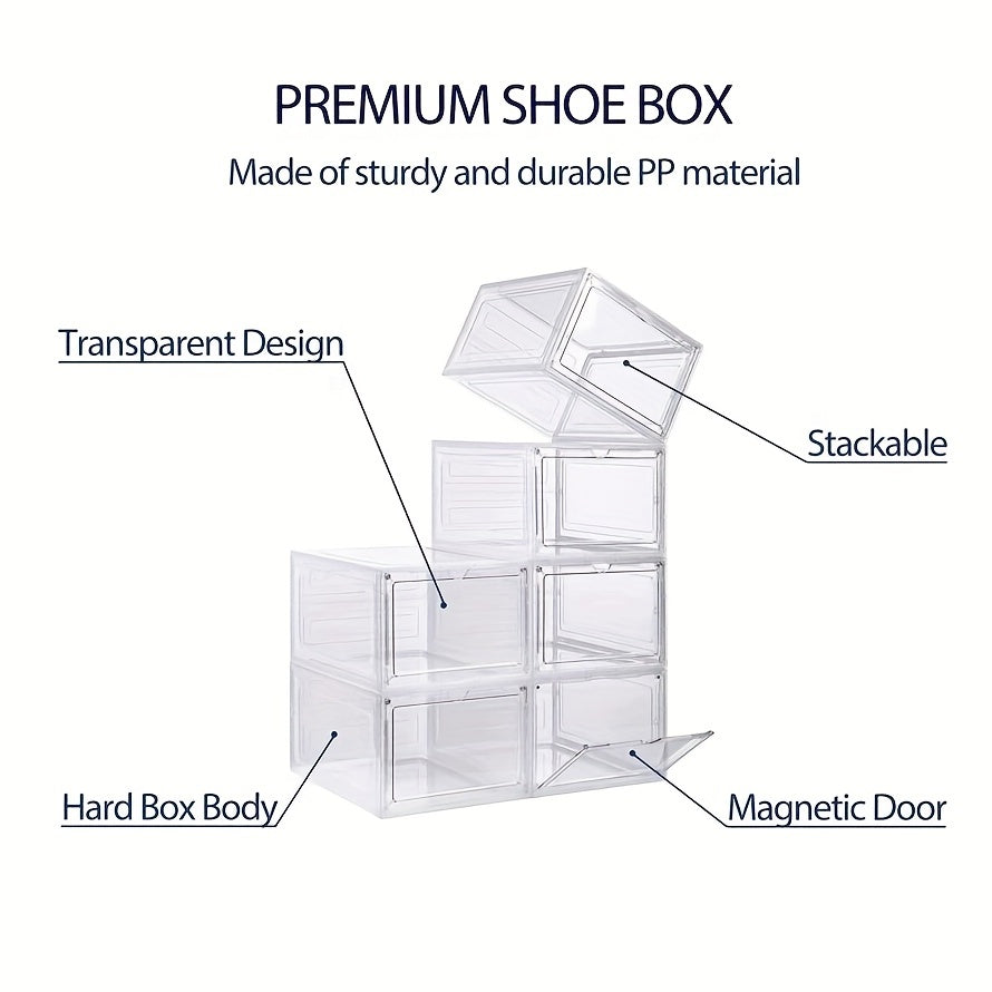 Transparent Plastic Shoe Storage Boxes with Doors Stackable Organizer for Bedroom Bathroom Office