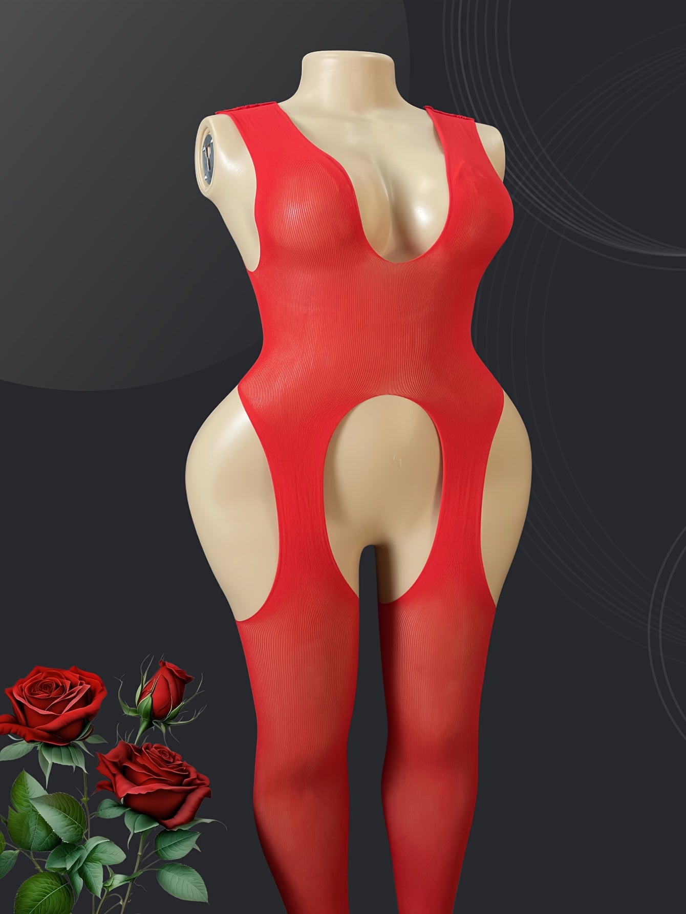 Women's Mesh Bodysuit Open Crotch Semi-Transparent Large Size Tights