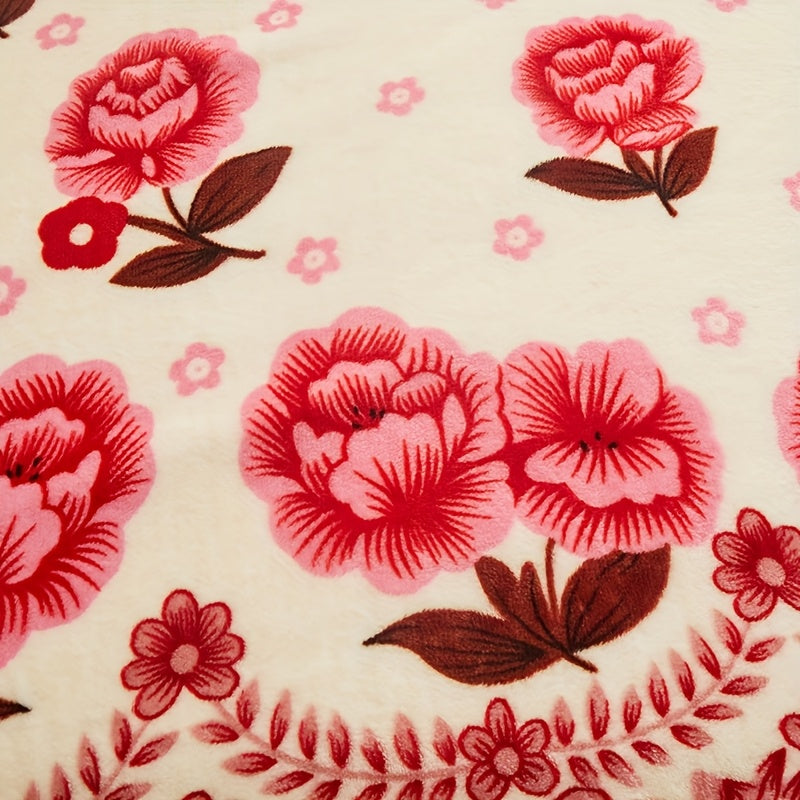Beige Fleece Blanket Small Flower Pattern Soft Warm for Bed Sofa Camping