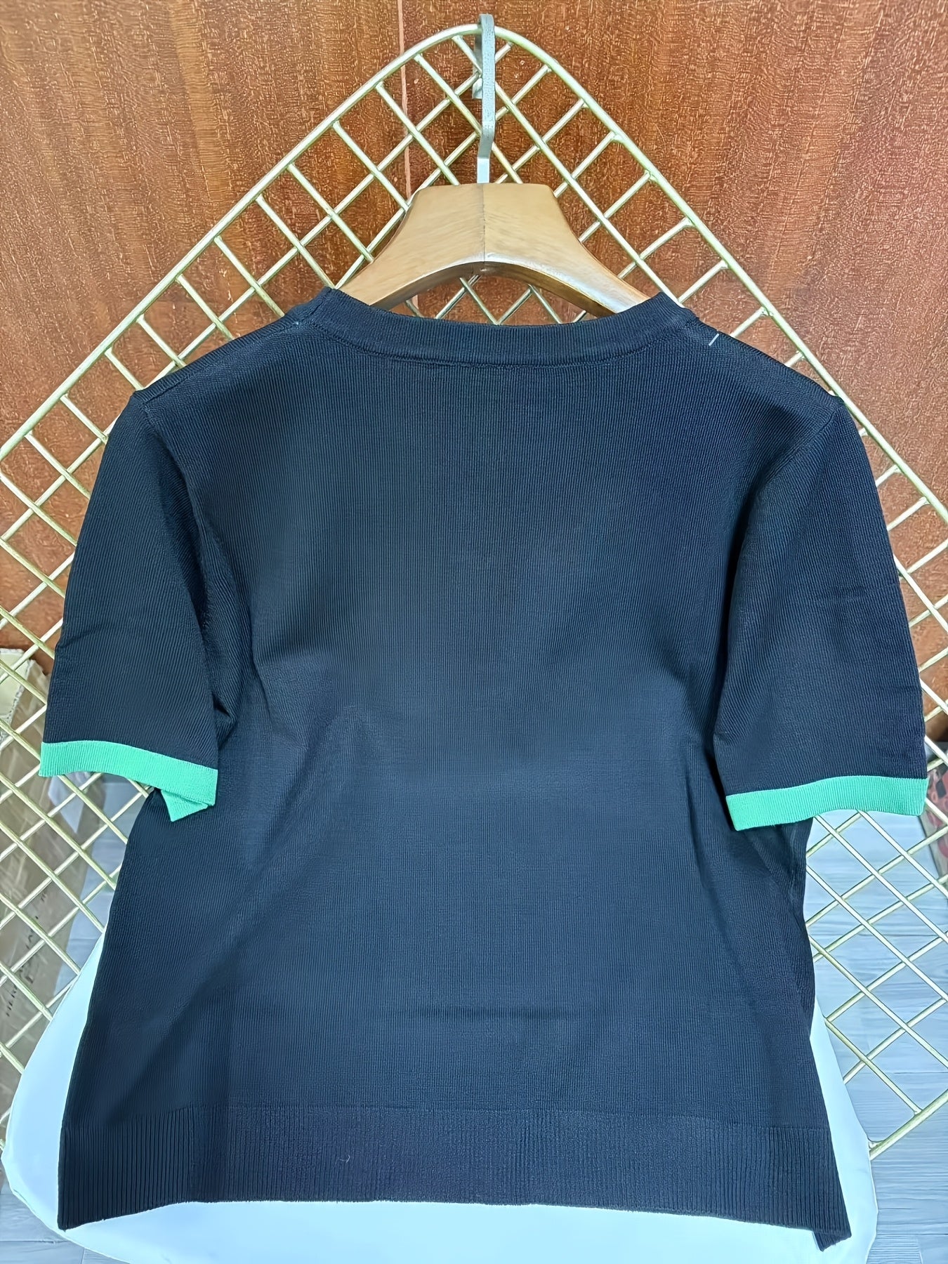 Plus Size Women's Summer Casual Short Sleeve Top Black Green Lettering Breathable Stretchy