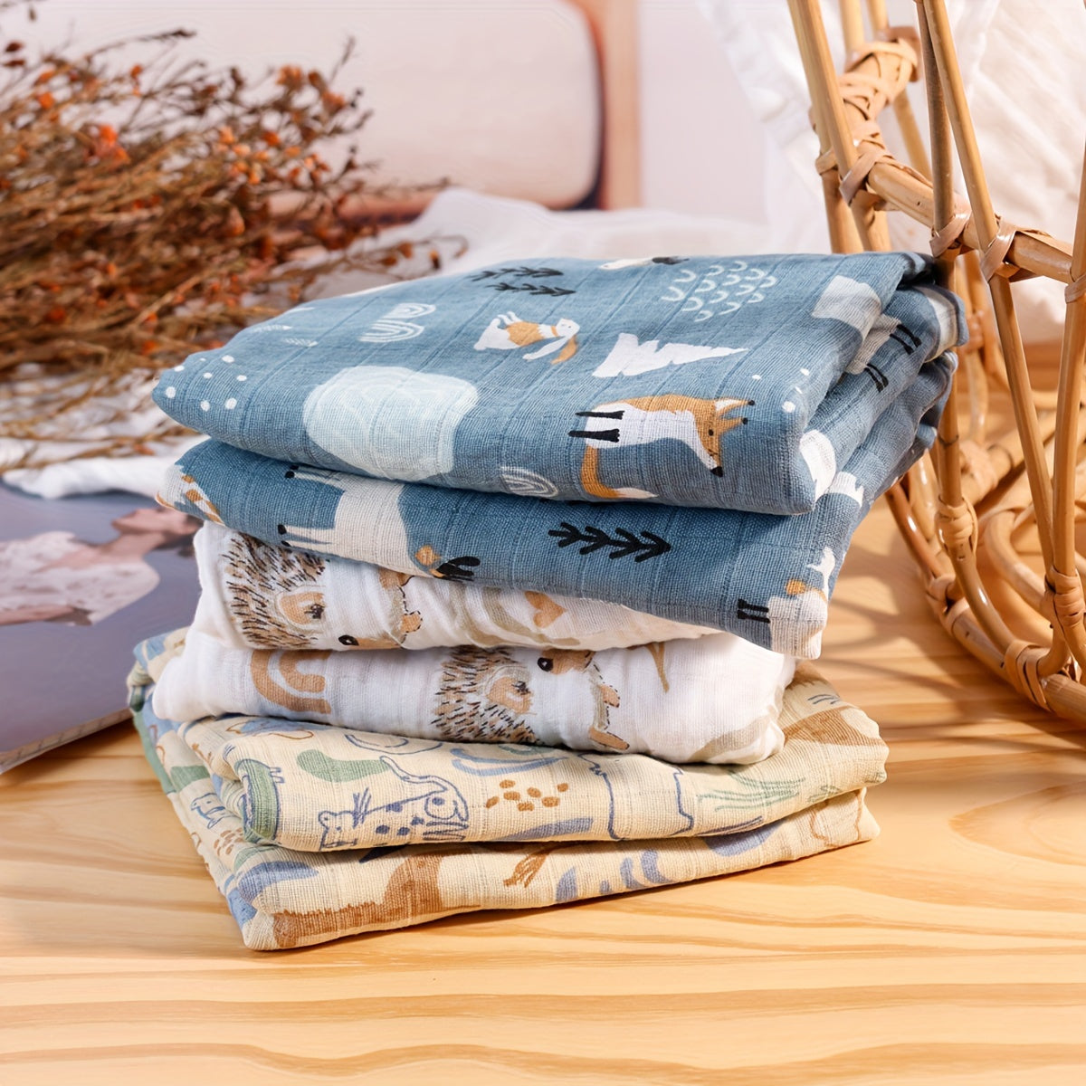 Set of Three Muslin Baby Swaddle Blankets 0-3 Years Cotton Breathable Reusable