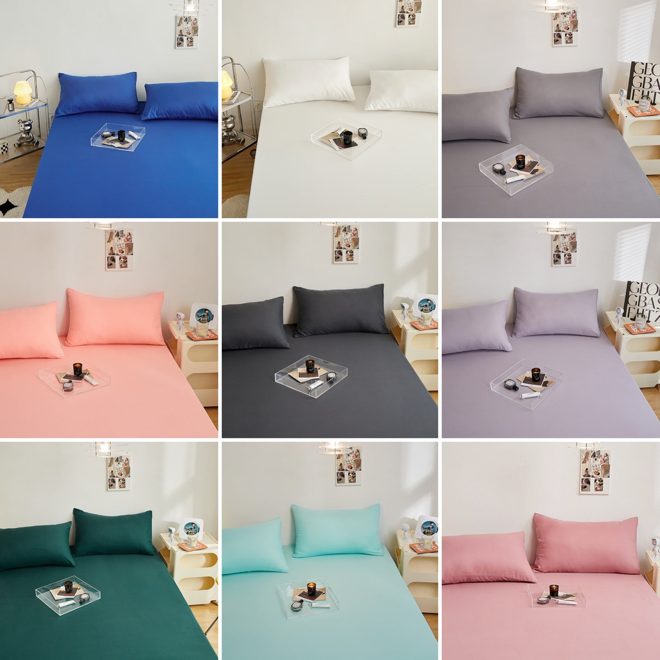 Juego de sábanas ajustadas de poliéster cepillado con 2 fundas de almohada, con bolsillo profundo, ropa de cama