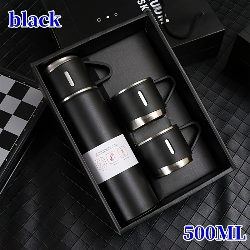 Set of Vacuum Insulated Water Bottles with 3 Cup Lids for Hot Cold Beverages