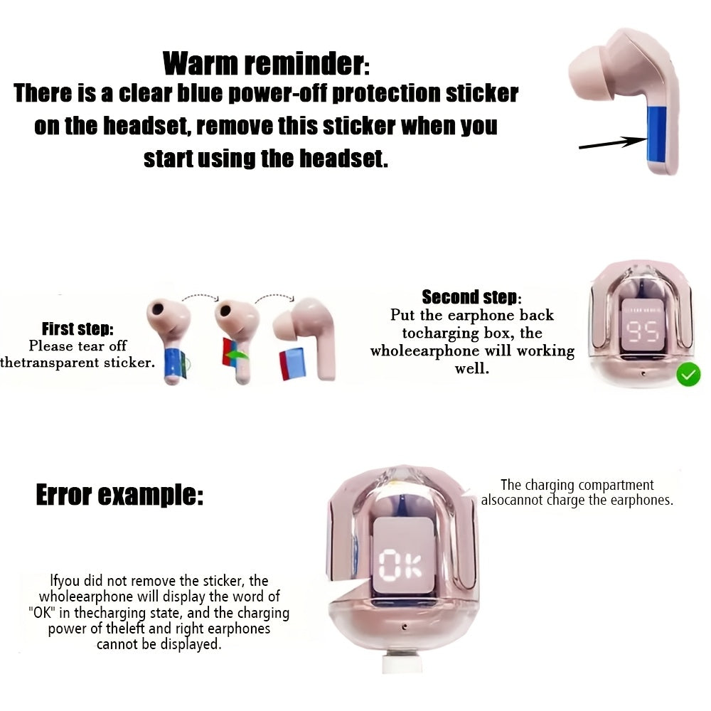 2024 Transparent Wireless Earbuds Long Battery Life Touch Controls Silicone Case Gaming Calls Music