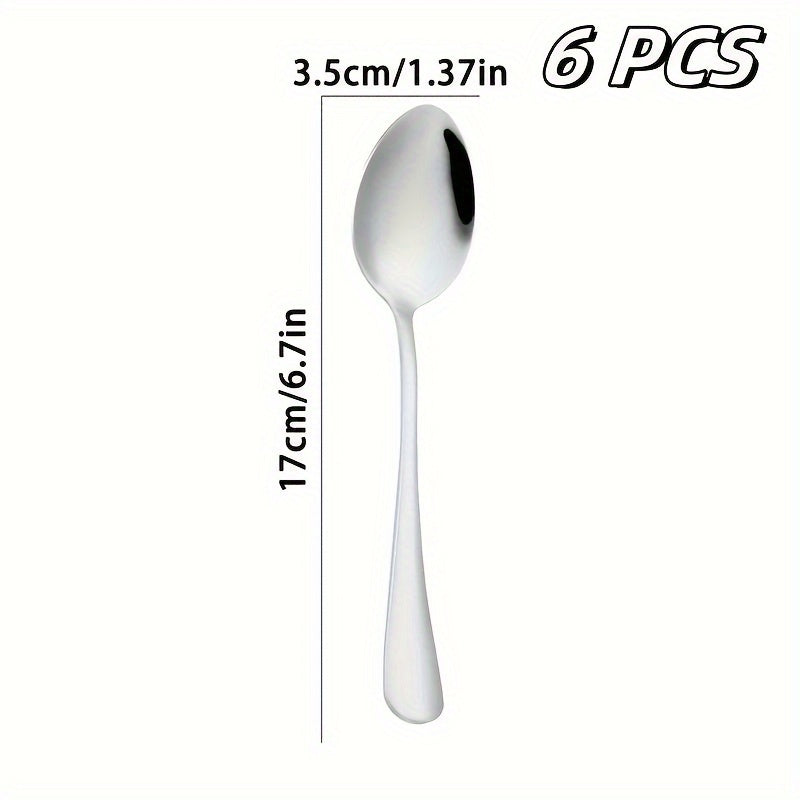 Set of 6 Stainless Steel Serving Spoons in Various Sizes for Soup Coffee Dinner