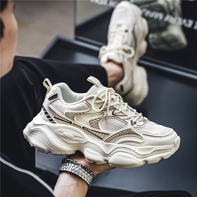 Men's Mesh Casual Sneakers Low Top Lace-Up All-Season Vintage Chunky Shoes