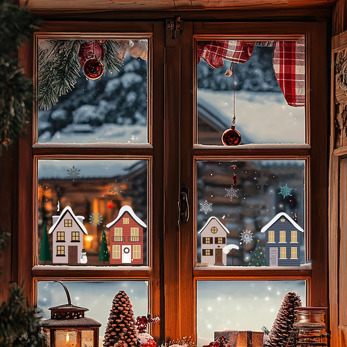 Rojdestvo oynasi yopishtiradigan suv bo'yash uyi qor qafasi dizayni o'z-o'zidan yopishadigan ajraladigan PVC