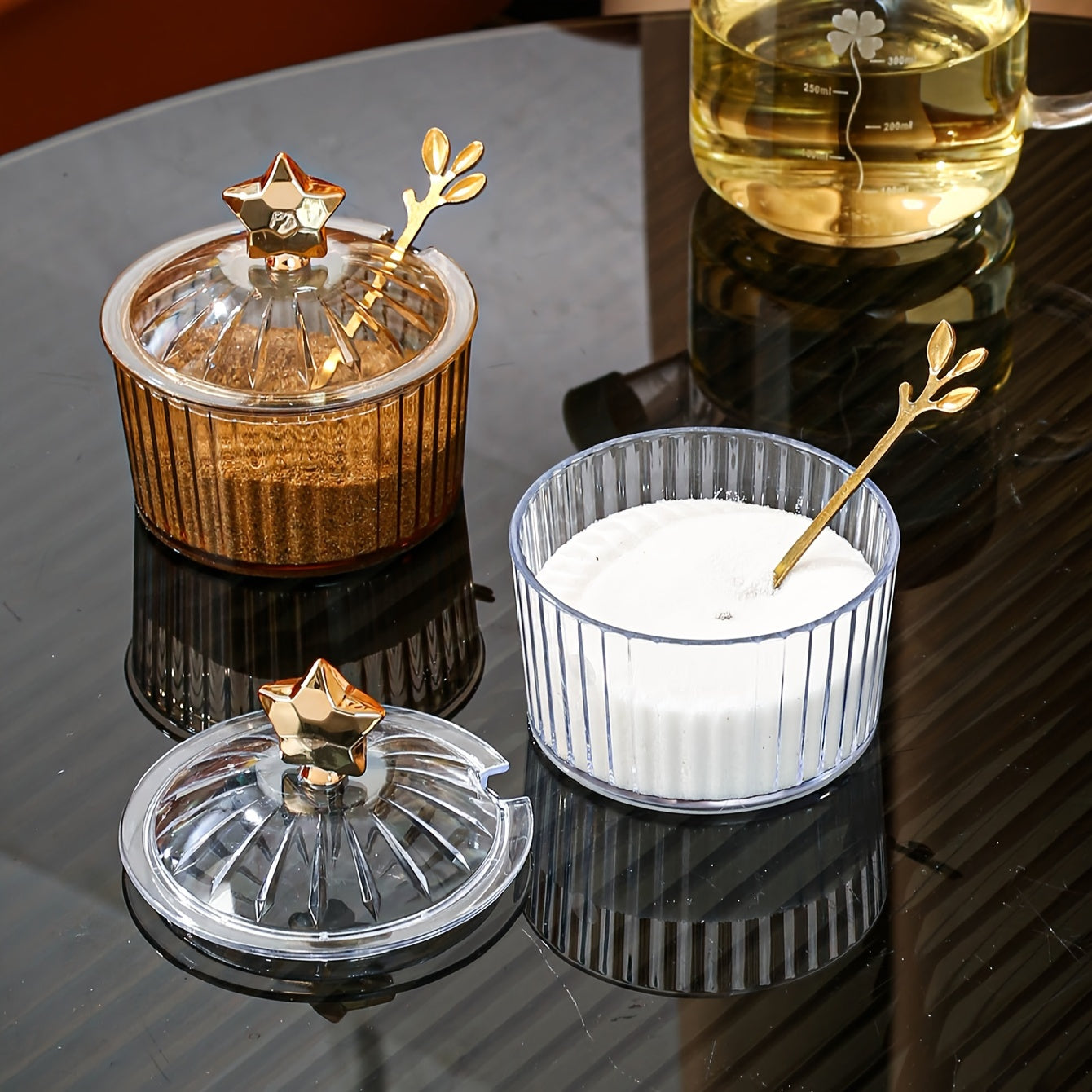 Tarro de especias de plástico de estilo escandinavo con cuchara para cocina y comedor