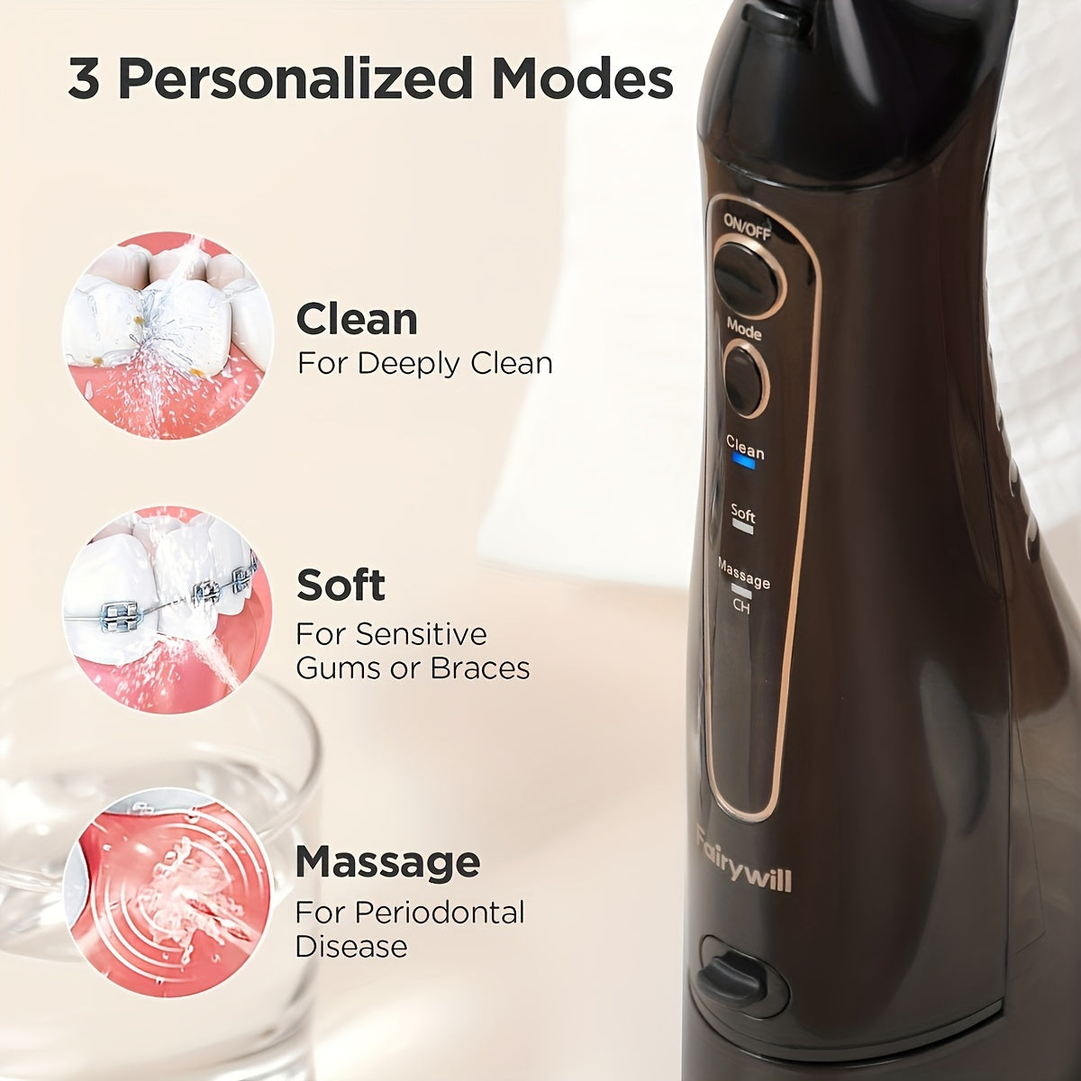 Set de cepillos de dientes eléctricos en negro y blanco recargables con múltiples cabezales