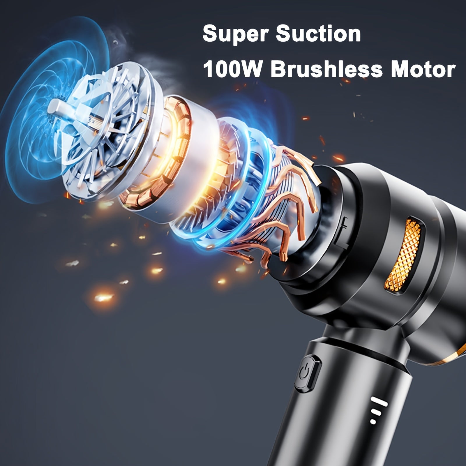 Qayta to'ldiriladigan 3 tezlikli 100W 16000Pa tutqichli quvvatli qo'lda cho'ntakli changyutgich