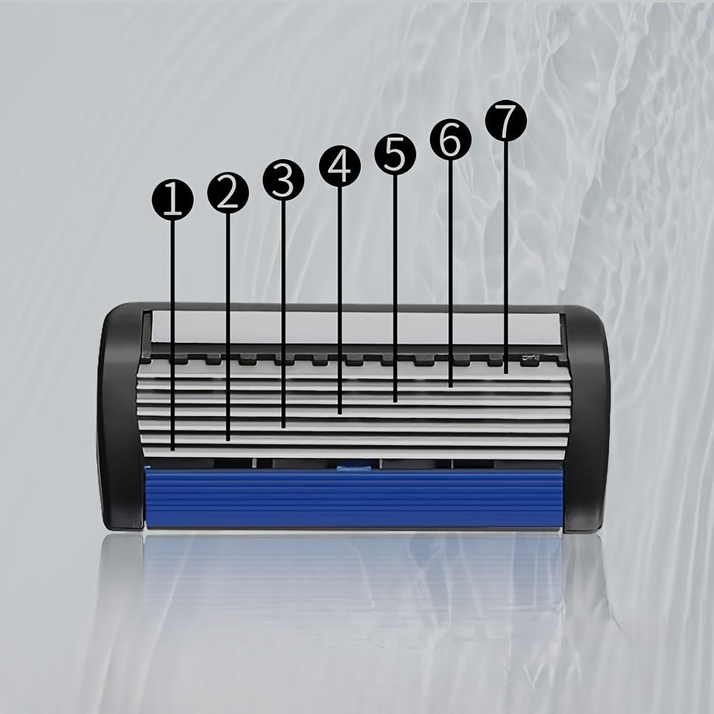 Men's 7-Layer Stainless Steel Razor Set with 12 Cartridges and Handle