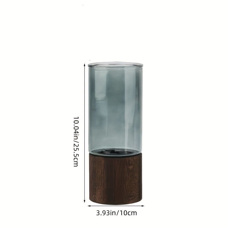Glass Vase with Log Base Nordic Style for Living Room Decor