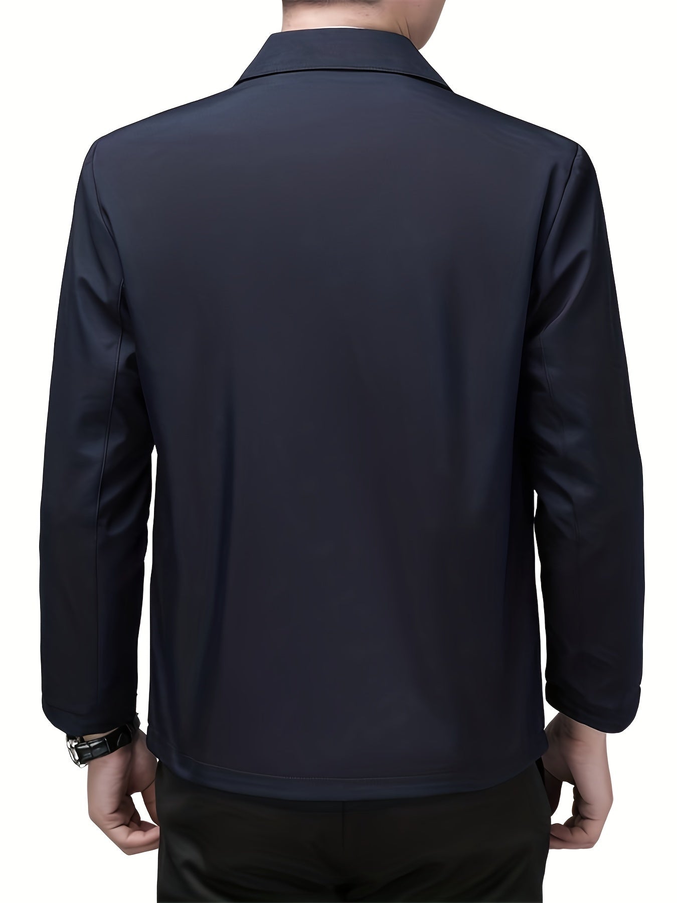 Men's Waterproof Polyester Business Casual Jacket with Zipper and Lapel Collar