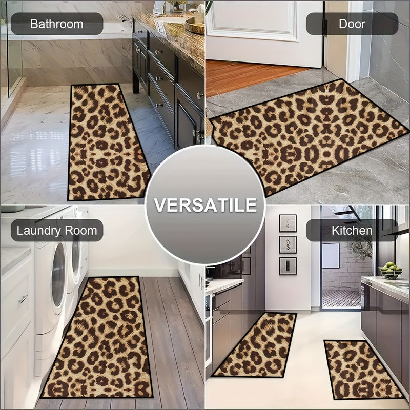 Leopard Print Non-Slip Floor Mat Absorbent Rug for Kitchen Bathroom Entry