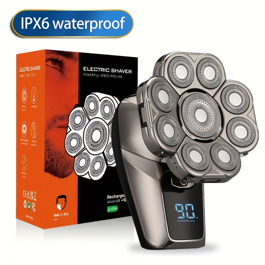 Мужской беспроводной электробритва с роторными лезвиями, триммером для носа и массажной щеткой