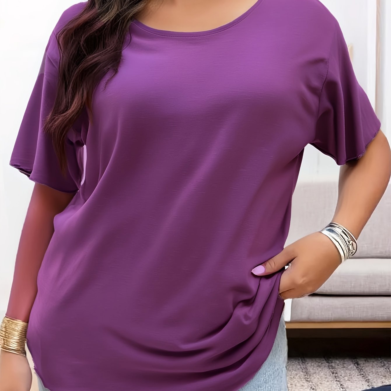 Plus Size Women's Breathable Black Casual Sporty T-Shirt for Relaxed Wear