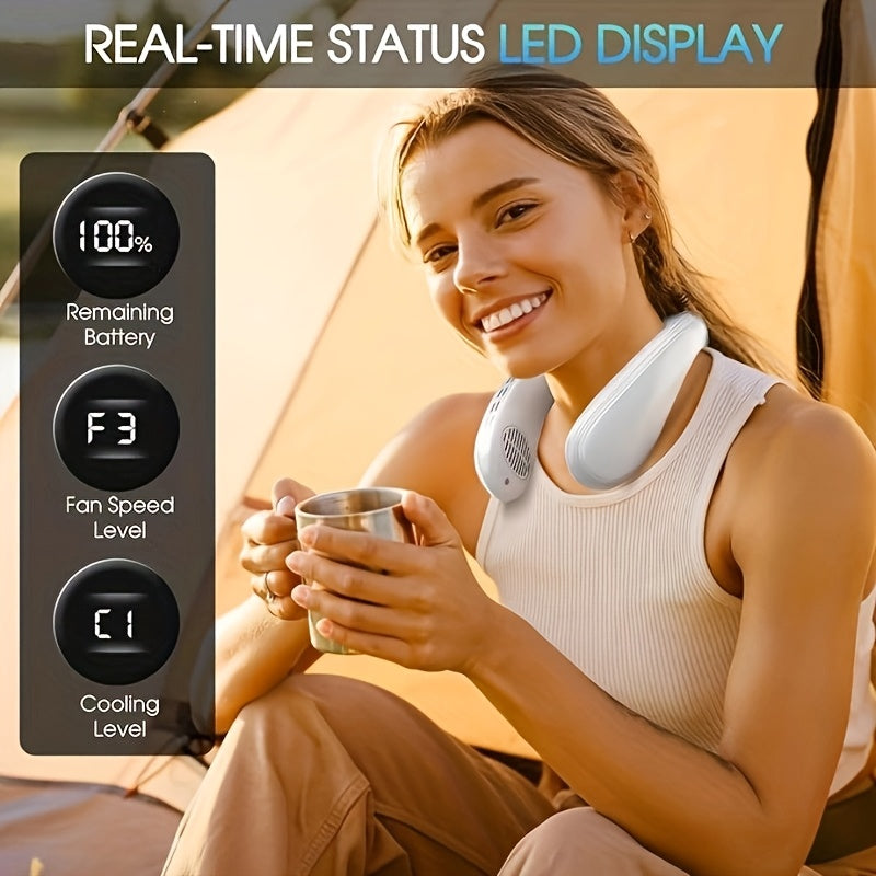 Portable Wearable Neck Fan with 360° Cooling Plate, USB Rechargeable, Quiet Operation