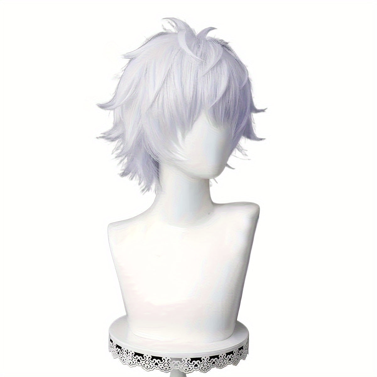 Silver Synthetic Hair Short Layered Wig for Men’s Anime Cosplay