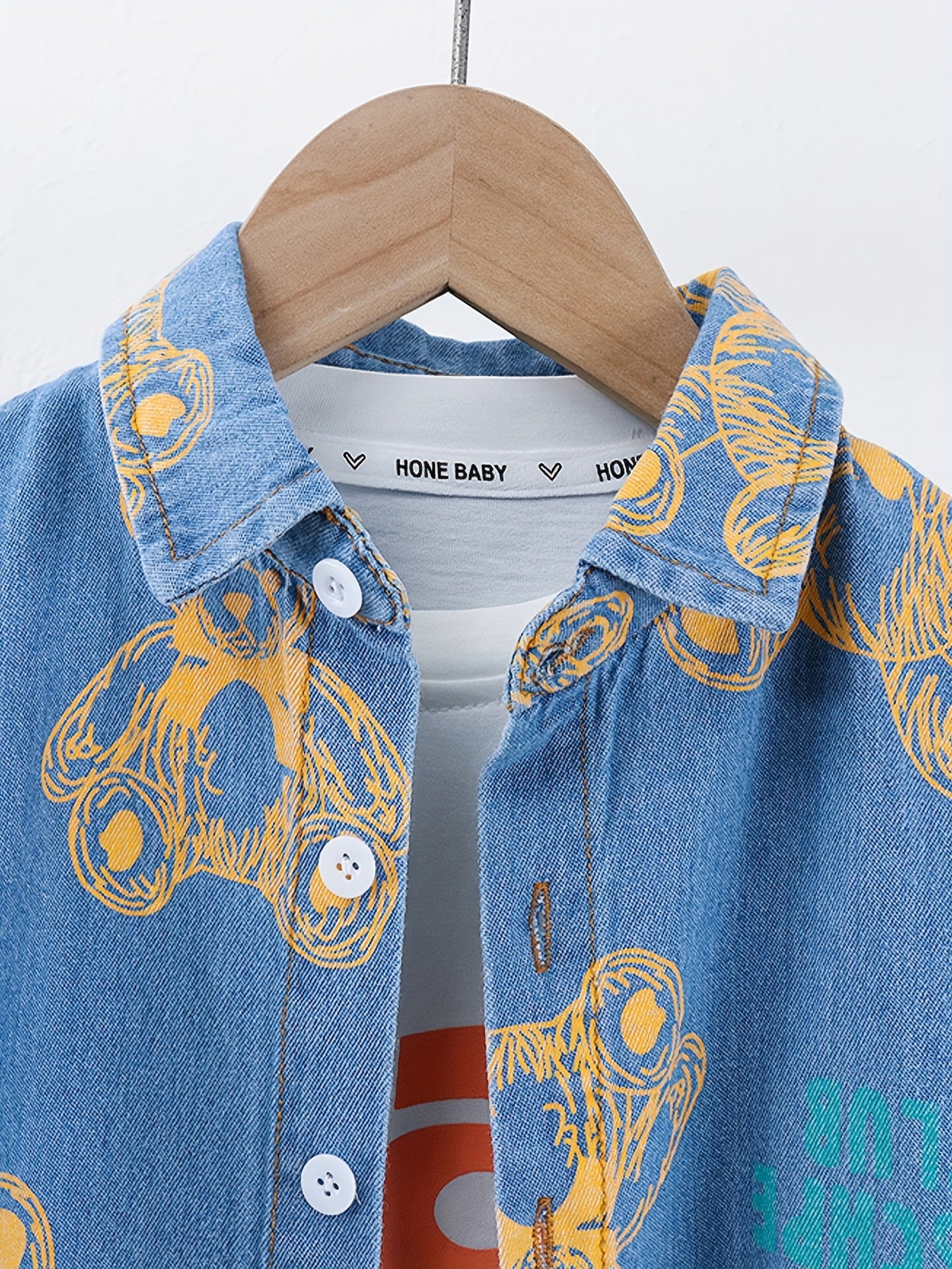 Kids Boys Summer Denim Set 2pcs Bear Graphic Short Sleeve Shirt and Shorts