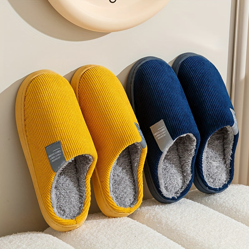 Men's Fleece-Lined Indoor Slippers Casual Warm Non-Slip Sole Fall Winter