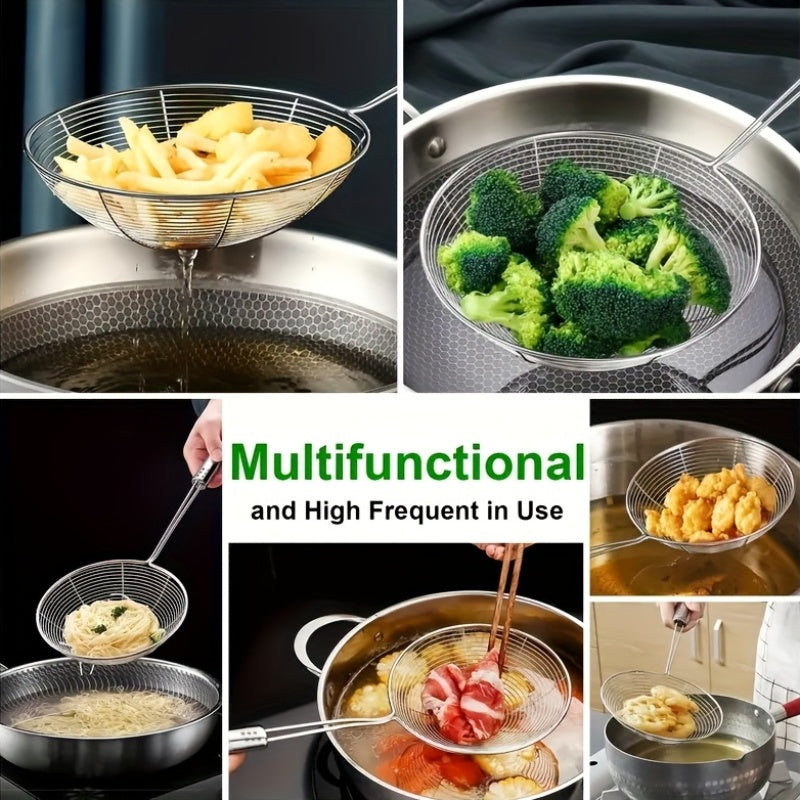 3 dona zanglamaydigan po'latdan yasalgan tarakcha to'plami, uzun tutqichlar bilan, oziq-ovqat uchun xavfsiz skimmer qoshiq