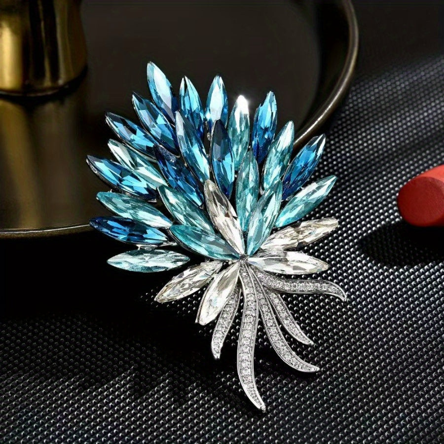 Broche de oreja de trigo de cristal azul para vestidos, sombreros y cinturillas