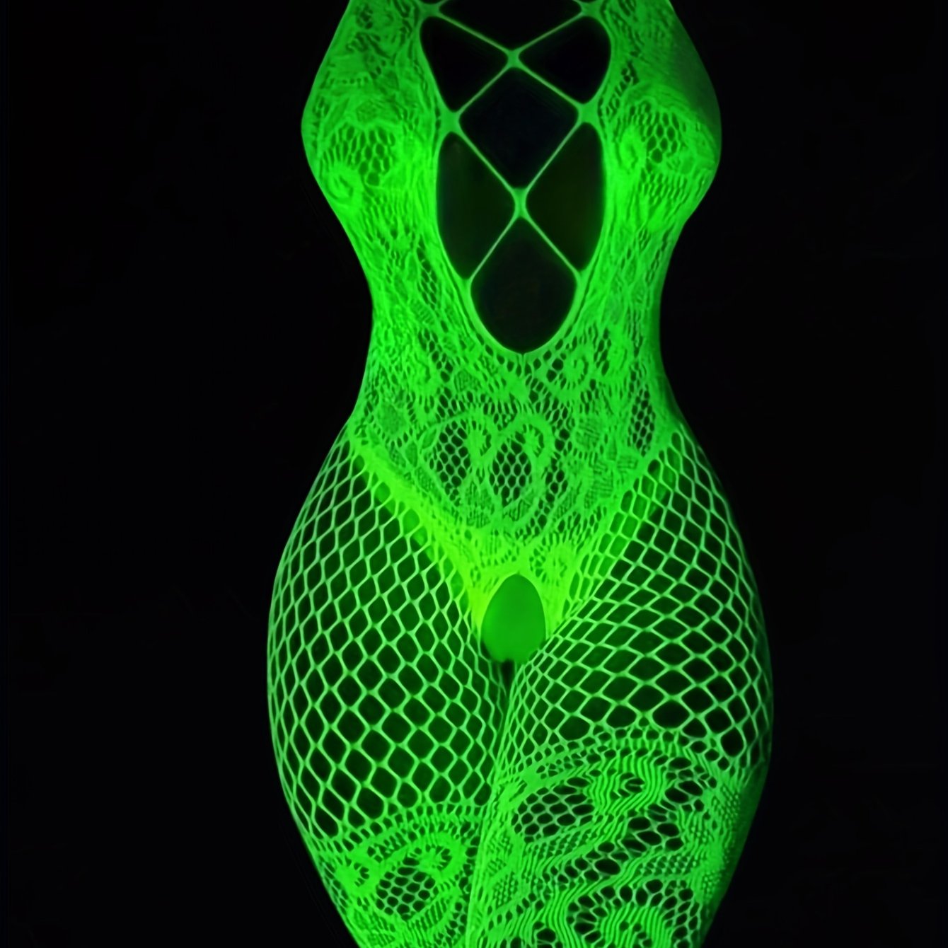 Medias de red transparentas para mujer que brillan en la oscuridad con liguero y talla grande