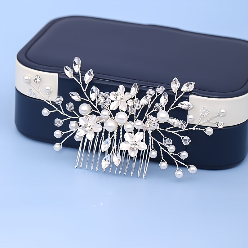 Ободок для волос невесты с кристаллами и искусственными жемчужинами, свадебный аксессуар для волос, элегантная свадебная шпилька