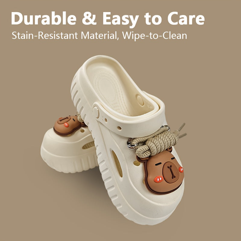 Women's EVA Clogs With Cartoon Capybara Pattern Slip-On Beach Shoes