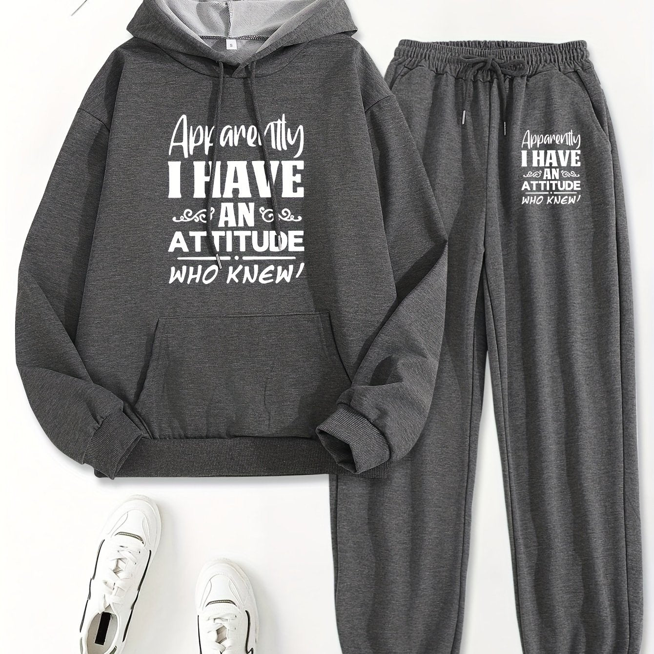 Women's Casual Two-Piece Set Hoodie and Pants Alphabet Print Fall Winter Polyester Regular Fit