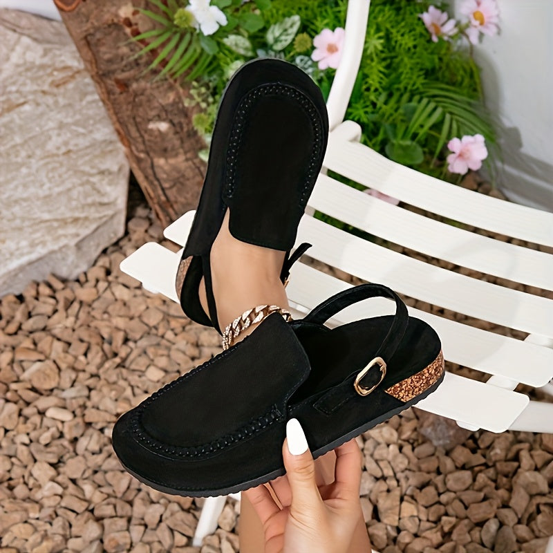 Women Slip-On Adjustable Sandals Beige Flannel Non-Slip Loafers Indoor Outdoor