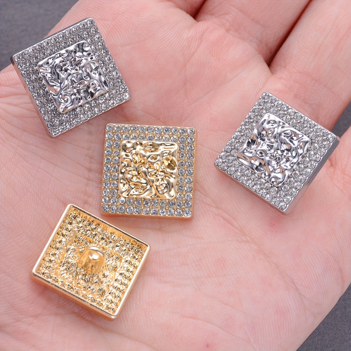 Four Pieces Rhinestone Buttons Zinc Alloy Square Striped Design for Clothing Shoes Bags