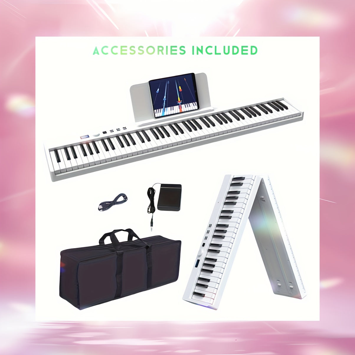 88 ta kalitli portativ raqamli pianino, to'liq o'lchamdagi kalitlar bilan, realistik teginish, oq, USB bilan quvvatlanadigan