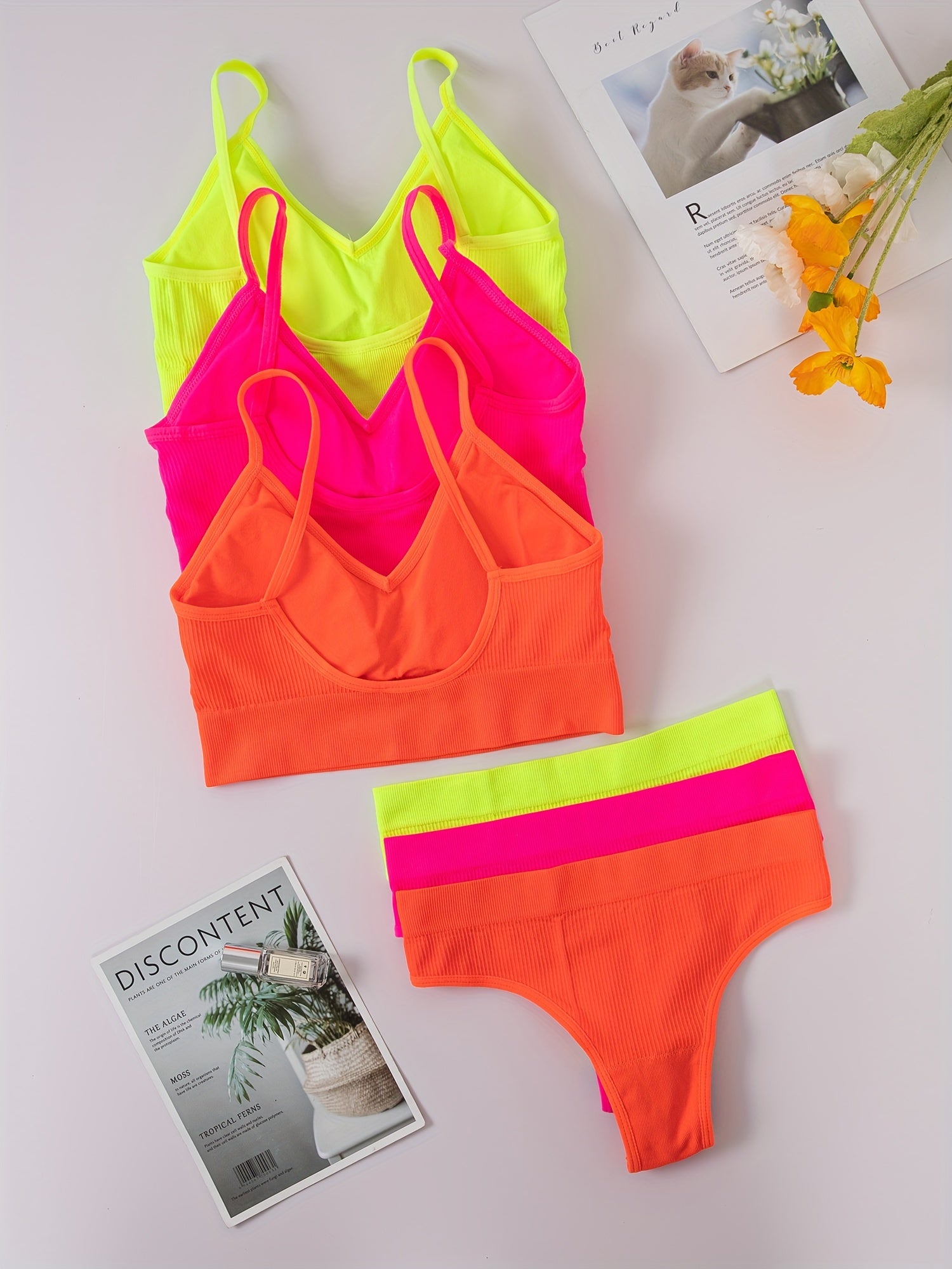 3-Piece Ribbed Lingerie Set with Bra, Panties, and Tank Top for Women