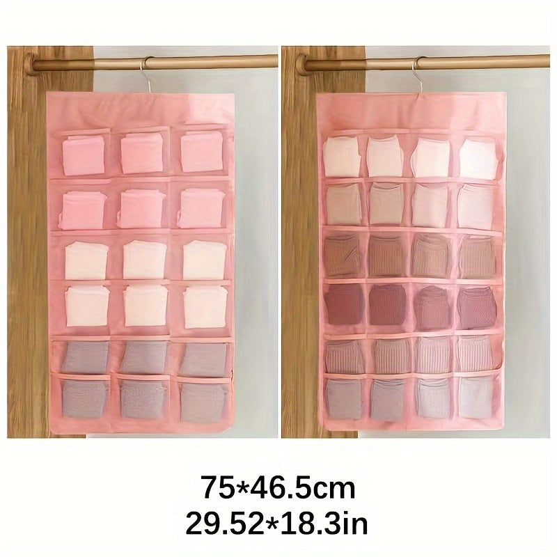 Dual-Sided Hanging Organizer for Underwear Socks Non Woven Foldable Grey Pink Ivory
