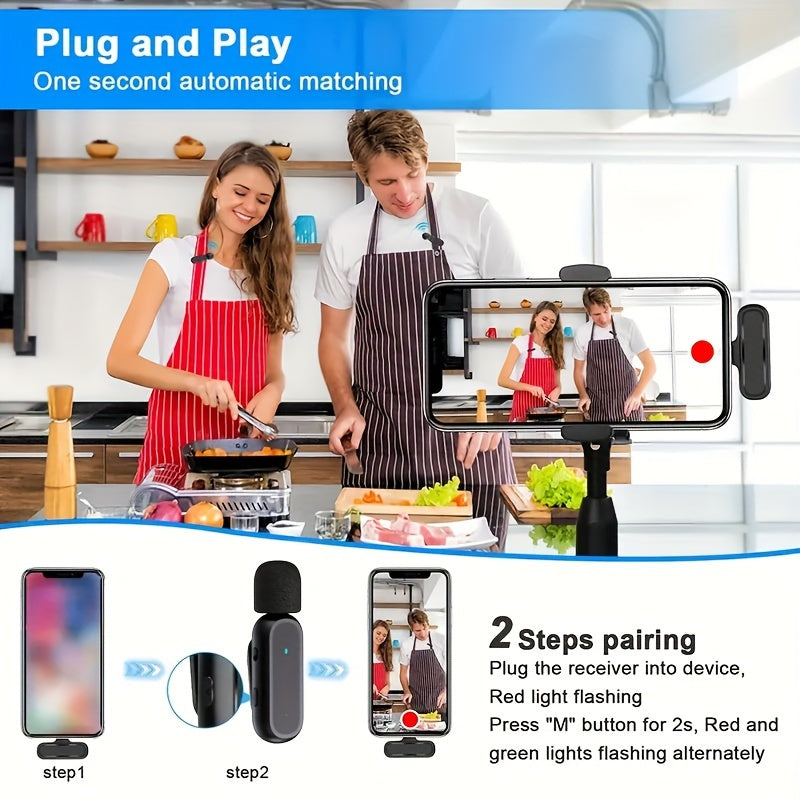 Wireless Lavalier Microphones 2 Pack Noise Cancelling for Android iPhone iPad