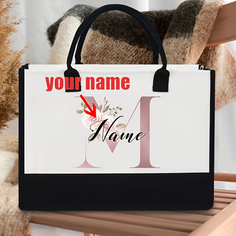 Personalized Polyester Tote Bag with Custom Initial and Floral Design for Bachelorette Party
