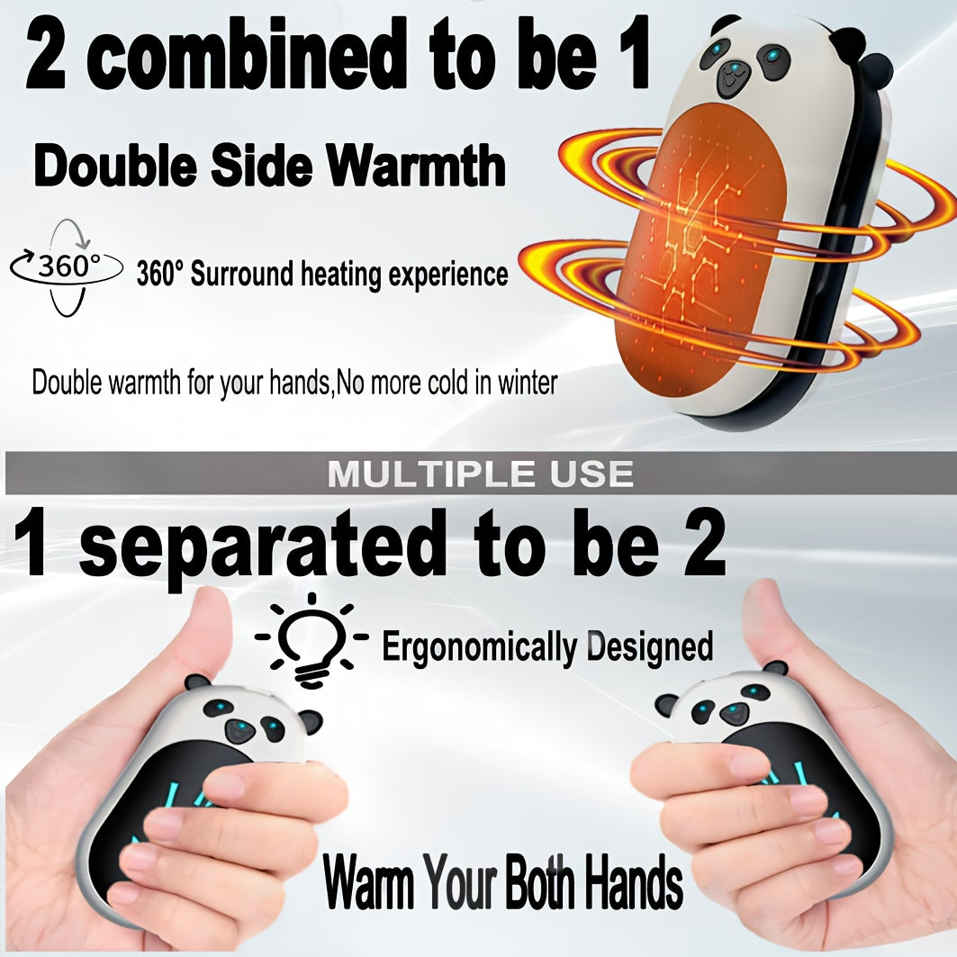Set of 2 Rechargeable Hand Warmers 3000mAh Portable White Panda for Outdoor Camping