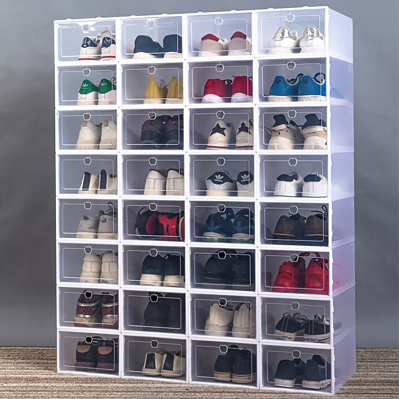 12 Clear Shoe Storage Boxes with Hinged Lids Collapsible Drawer Organizer Plastic Multi-Tier