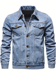 Men's Denim Jacket Casual Street Style Woven Non-Stretch Long Sleeve with Pockets