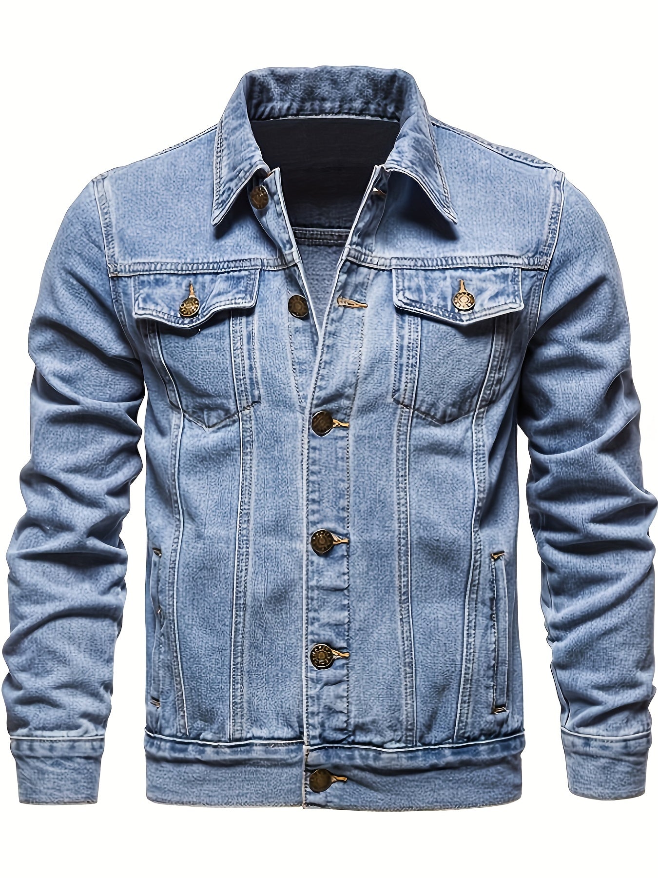 Men's Denim Jacket Casual Street Style Woven Non-Stretch Long Sleeve with Pockets