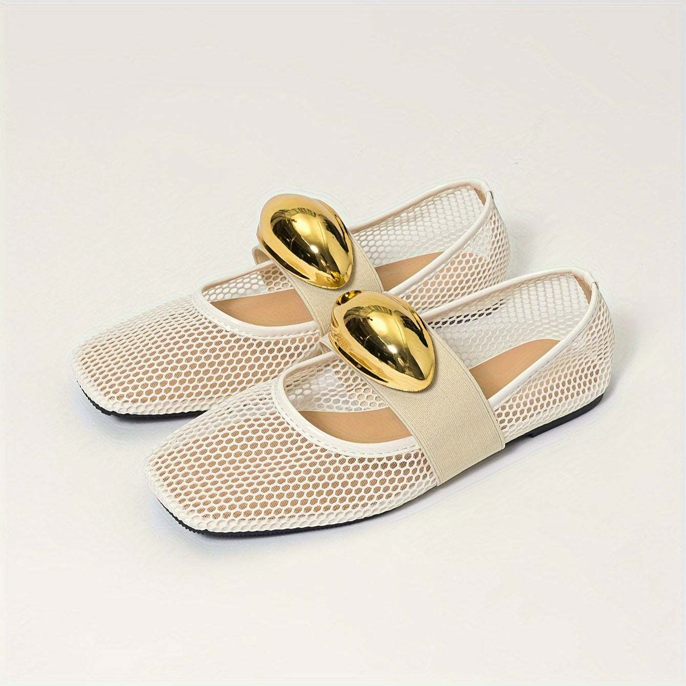 Women's Mesh Ballet Flats Hollow Metal Buckle Summer Comfortable Shoes