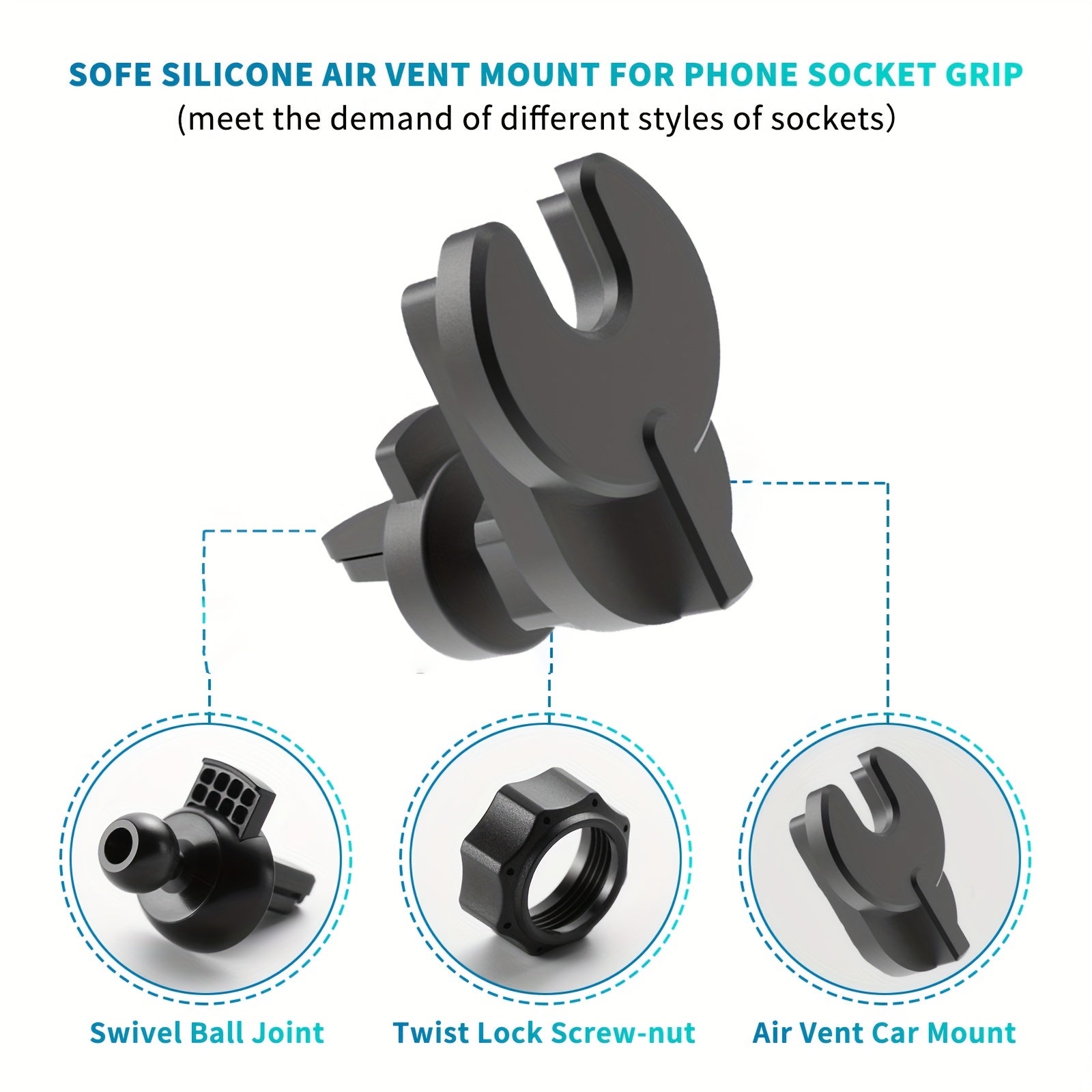 Universal avtomobil telefon o'rnatgichi, silikon havo ventili klipi, sozlanadigan 360° burilish