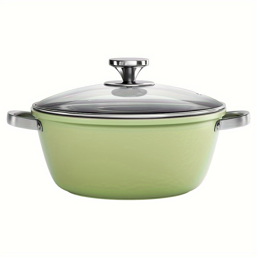 Cast Iron Skillet with Lid and Handles, Avocado Green Soup Pot, Dual-Sided, Gas and Induction Compatible