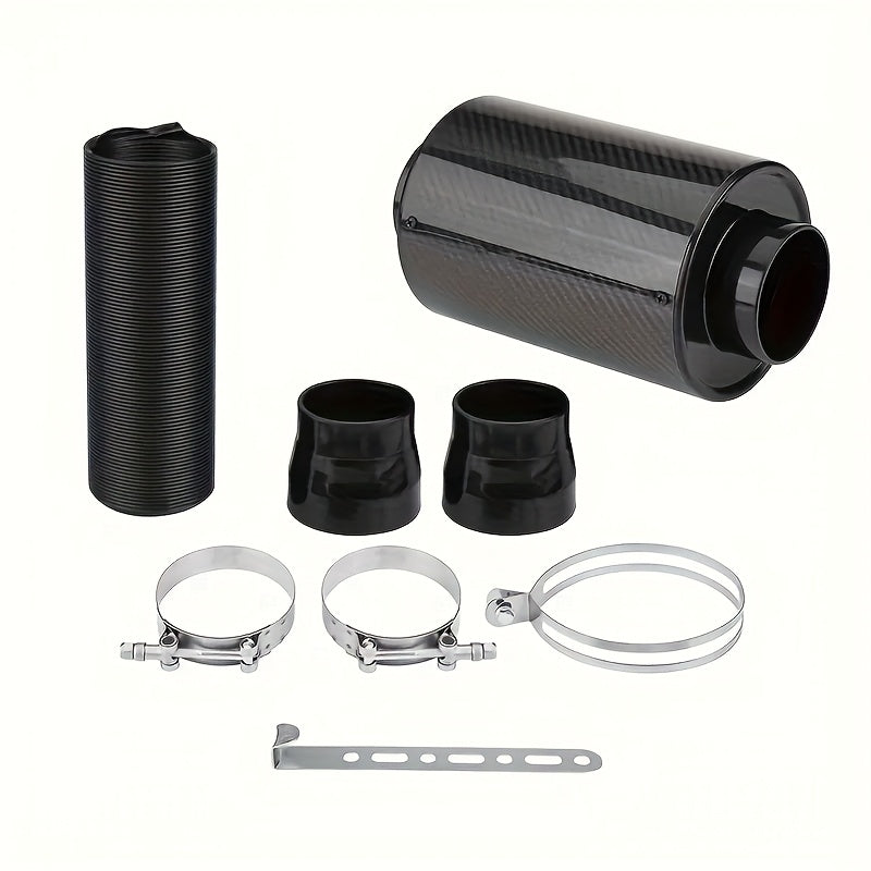 Universal Carbon Fibre Cold Air Intake Kit for Cars, 3-Inch Hose Adapter